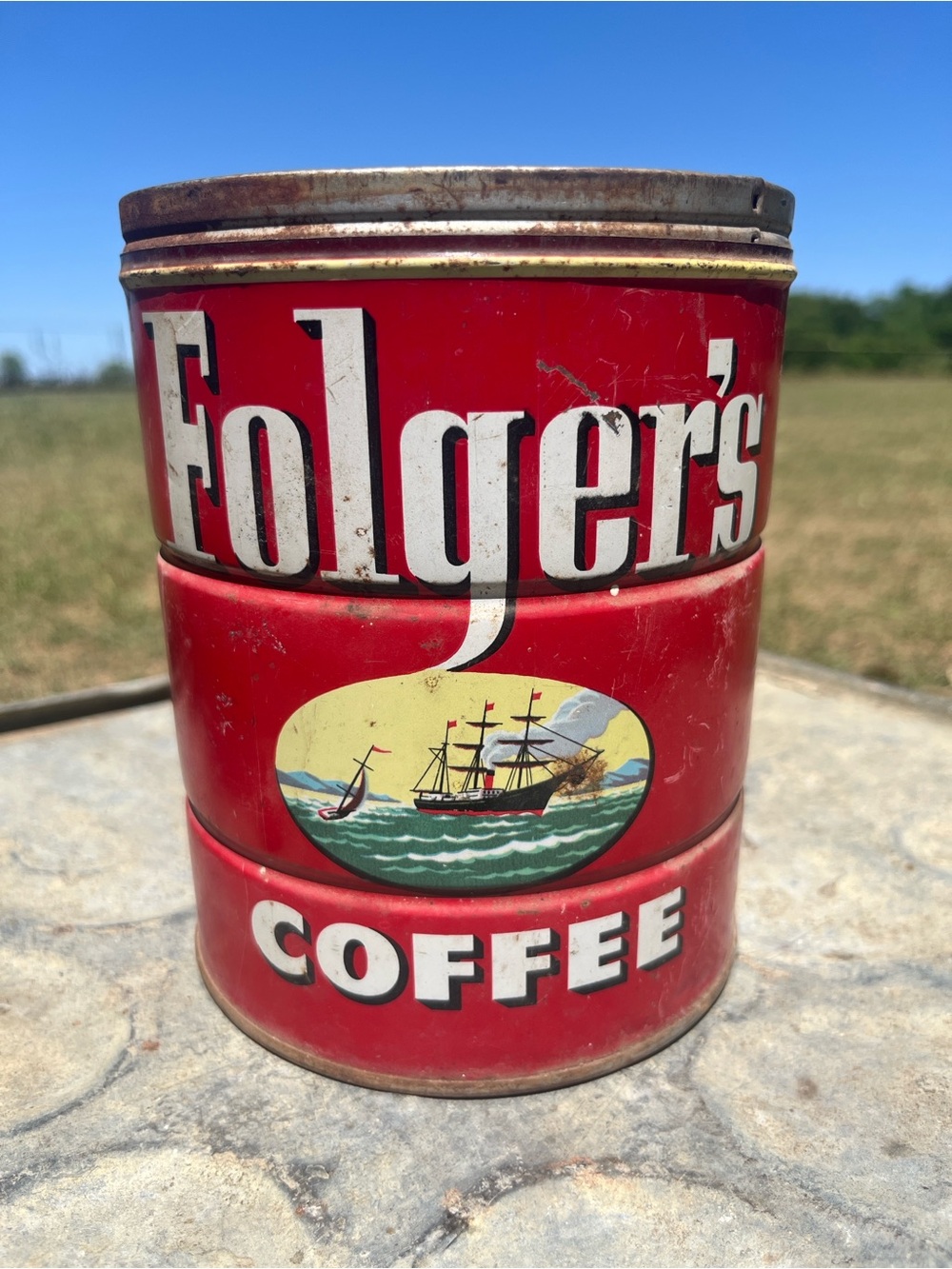 Red vintage Folger’s 1952 Coffee Tin Canister - Classic Home Kitchen Storage